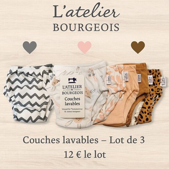 🧸 Couches lavables – Lot de 3