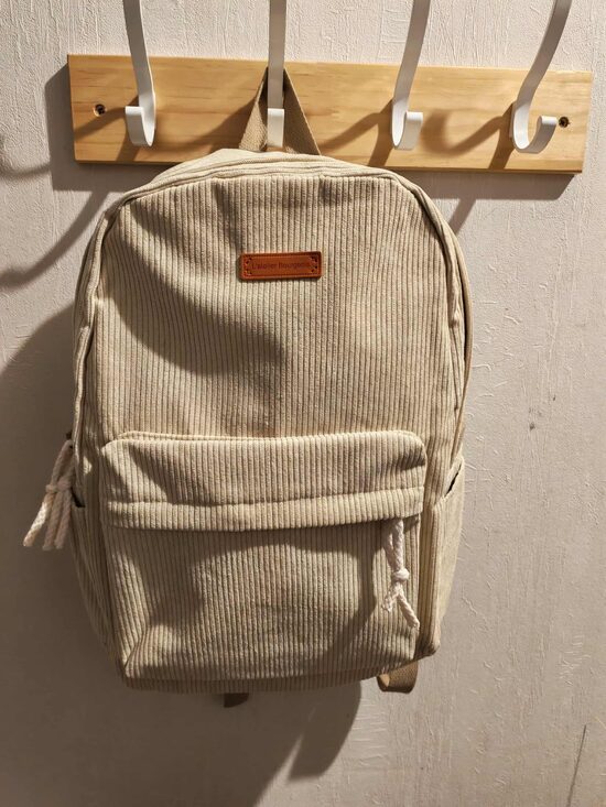 🎒 Sac à dos en velours côtelé beige 