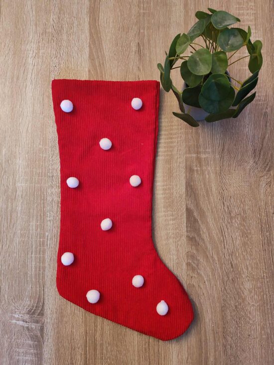 Chaussette de Noël rouge à pois blancs